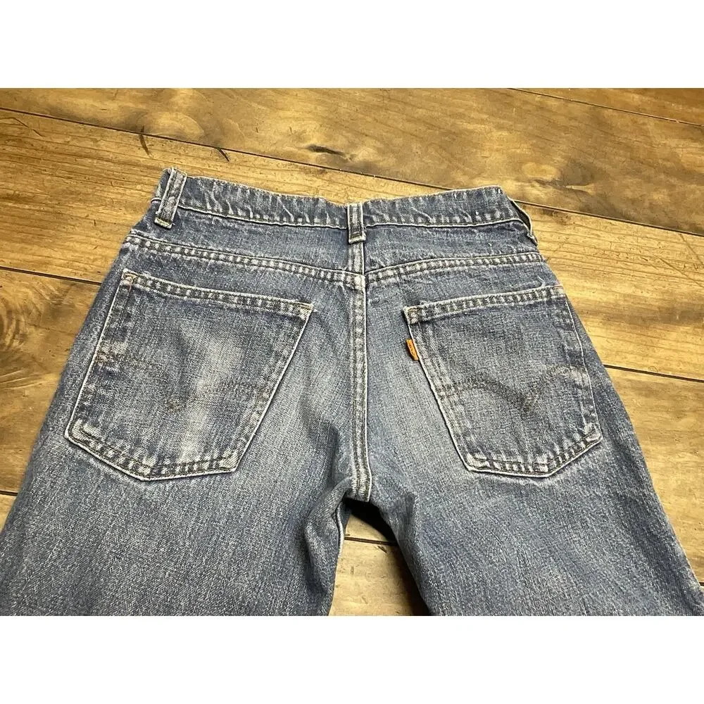 Vintage Levi’s 684 Orange Tab Bell Bottom Jeans 28x30 USA 70s Flare Distressed